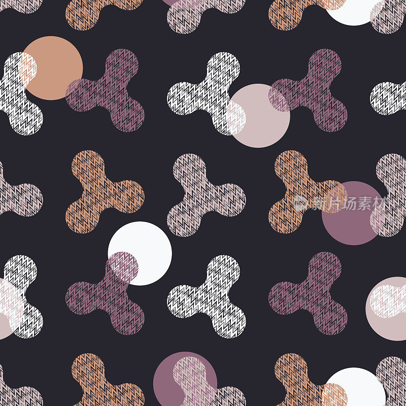 Seamless background with decorative spinners. Zigzag texture. Textile rapport.